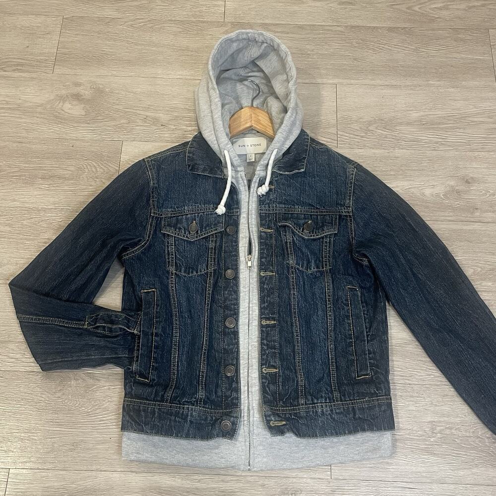 Sun + Stone Jean Jacket Men's Small Denim Trucker Hooded Streetwear